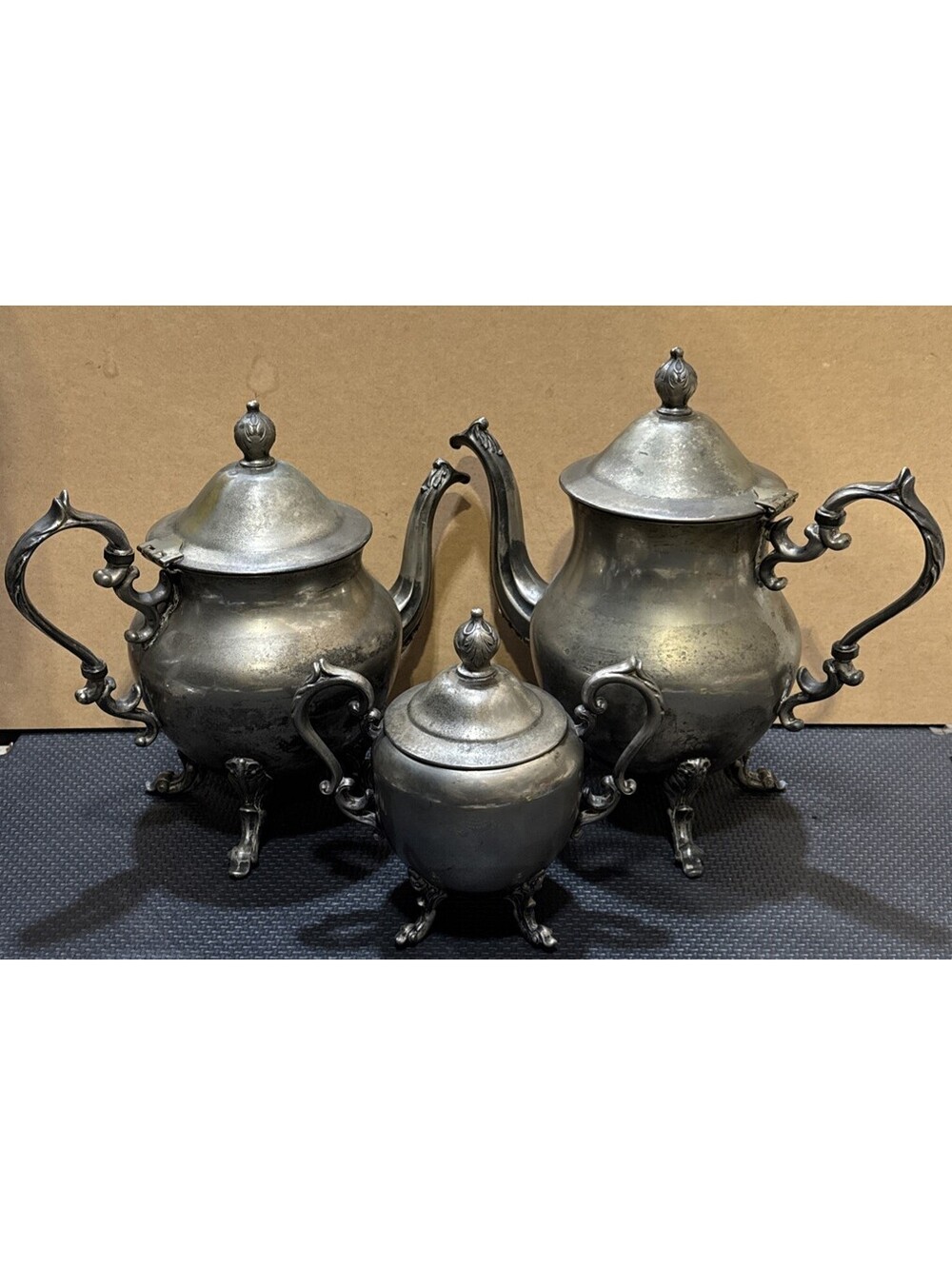 VTG c1955 English Silver Mfg Corp 3pc Silverplated Coffee Pot, Teapot Sugar Dish